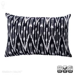 Black Silk Velvet Ikat Cushion Cover, Traditional Pattern - 16x24 Inches