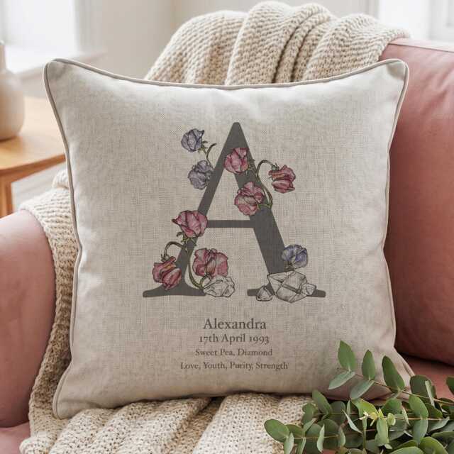 Personalised Birth Flower & Stone Cushion - image 1