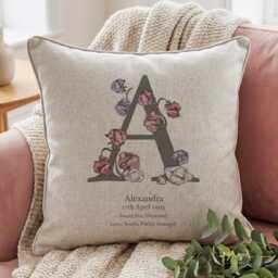 Personalised Birth Flower & Stone Cushion - thumbnail 1