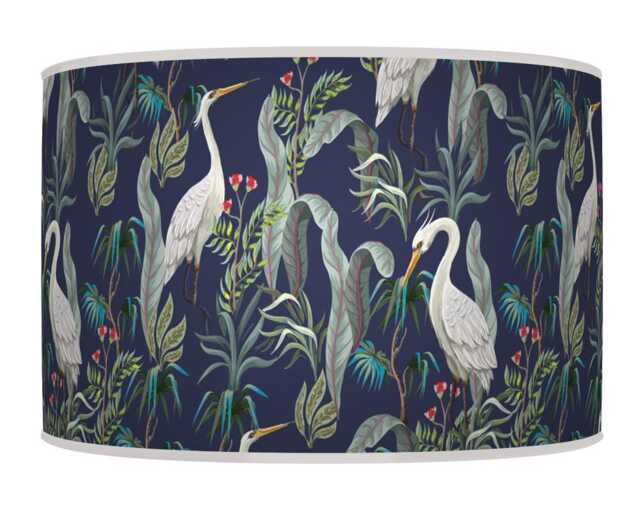 Heron Bird Lampshade - Navy Blue Tropical Pendant Light Shade Handmade Ceiling Lamp For Jungle Or Nature Decor - image 1