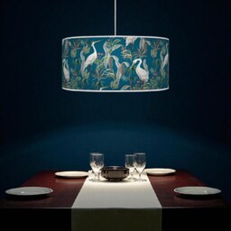 Heron Bird Lampshade - Navy Blue Tropical Pendant Light Shade Handmade Ceiling Lamp For Jungle Or Nature Decor - thumbnail 3