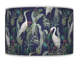 Heron Bird Lampshade - Navy Blue Tropical Pendant Light Shade Handmade Ceiling Lamp For Jungle Or Nature Decor - thumbnail 1