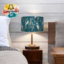 Heron Bird Lampshade - Navy Blue Tropical Pendant Light Shade Handmade Ceiling Lamp For Jungle Or Nature Decor - thumbnail 2