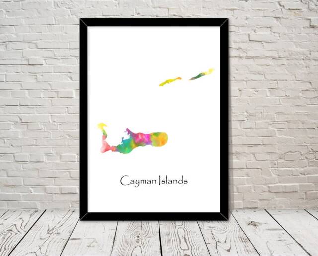 Cayman Islands Print Map Watercolour Illustration Wall Art Home Decor Travel Poster Minimalist Historical Landmarks