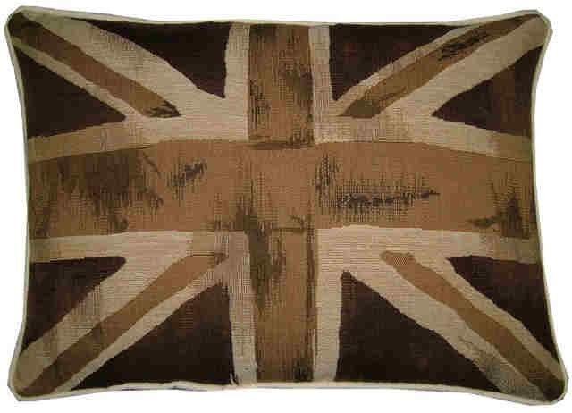 Union Jack Brown & Beige Oblong Woven Tapestry Cushion Pillow Cover - image 1