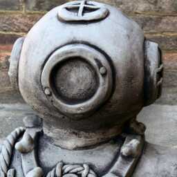 Concrete Diver Helmet Sculpture Handmade Nautical Statue Stone Figurine Outdoor Garden Ornament Home Decor Diving Lovers Gift - thumbnail 2