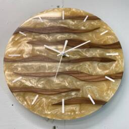 28cm Black Walnut & Antique Pearl Resin Wall Clock, Modern Abstract Unusual Clocks, Unique Clocks - thumbnail 4