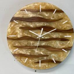 28cm Black Walnut & Antique Pearl Resin Wall Clock, Modern Abstract Unusual Clocks, Unique Clocks - thumbnail 2