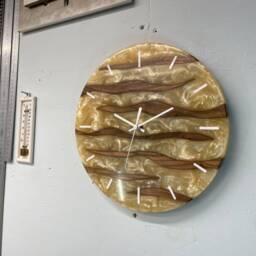 28cm Black Walnut & Antique Pearl Resin Wall Clock, Modern Abstract Unusual Clocks, Unique Clocks - thumbnail 3