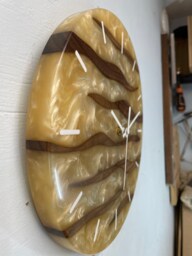28cm Black Walnut & Antique Pearl Resin Wall Clock, Modern Abstract Unusual Clocks, Unique Clocks - thumbnail 1