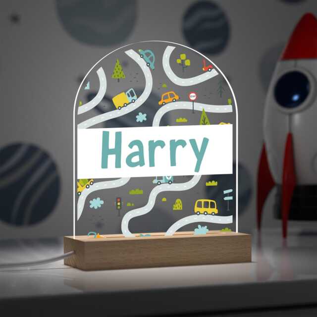 Personalised Cars Bedroom Night Light Custom Boys Nursery Led Lamp With Any Name - image 1