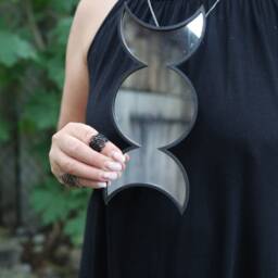Triple Moon Mirror, Witchy Goddess Decor, Half Phases - thumbnail 2