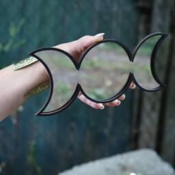 Triple Moon Mirror, Witchy Goddess Decor, Half Phases - thumbnail 3