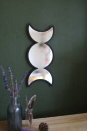 Triple Moon Mirror, Witchy Goddess Decor, Half Phases - thumbnail 1