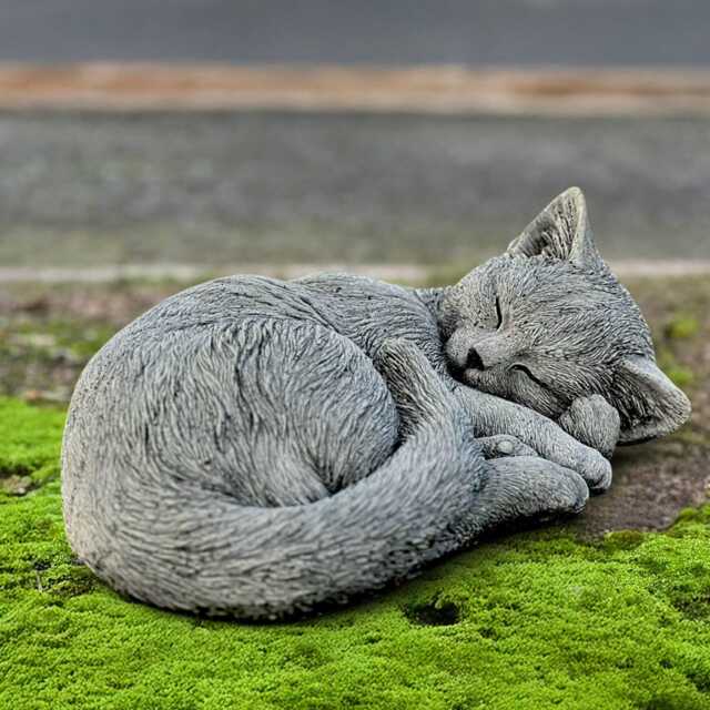 Outdoor Kitty Figurine Concrete Cat Sculpture Stone Kitten Decoration Curled Lover Gift Handmade Ornament Yard Art Animal Decor - image 1