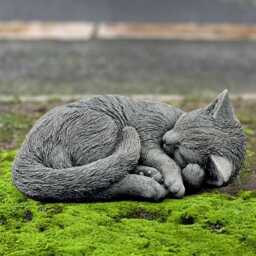 Outdoor Kitty Figurine Concrete Cat Sculpture Stone Kitten Decoration Curled Lover Gift Handmade Ornament Yard Art Animal Decor - thumbnail 3