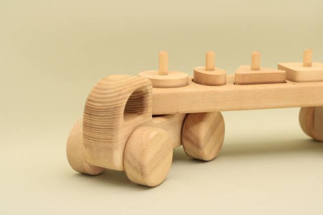 Handmade Wooden Car With Trailer Montessori Stacking Toy - image 1