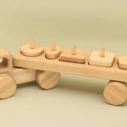 Handmade Wooden Car With Trailer Montessori Stacking Toy - thumbnail 2