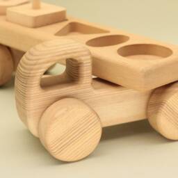 Handmade Wooden Car With Trailer Montessori Stacking Toy - thumbnail 4