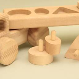 Handmade Wooden Car With Trailer Montessori Stacking Toy - thumbnail 3