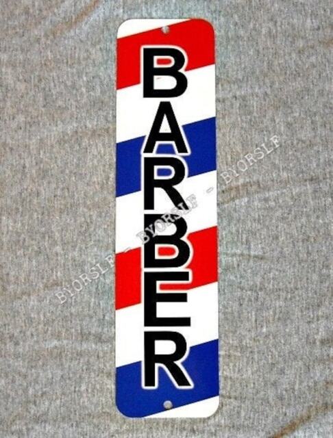 Metal Sign Barber Shop Barbershop Pole Hair Stylist Cut Chair Hairdresser Stripes Decor Man Cave Wall Plaque - image 1