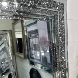 "Large Galaxy Grey Crystal Glitzy Diamond Gatsby Wall Mirror 120cm X 80cm 47.25"" 31.5" - thumbnail 3