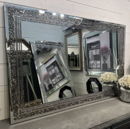"Large Galaxy Grey Crystal Glitzy Diamond Gatsby Wall Mirror 120cm X 80cm 47.25"" 31.5"