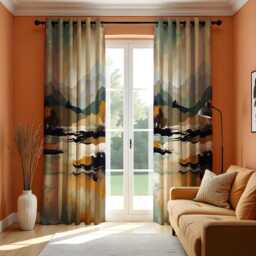 Abstract Mountain Landscape Curtain, Earthy Tones Watercolor Drape With Trees, Modern Window Treatment, Custom Size Available, Made To Order - thumbnail 3