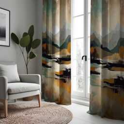 Abstract Mountain Landscape Curtain, Earthy Tones Watercolor Drape With Trees, Modern Window Treatment, Custom Size Available, Made To Order - thumbnail 2