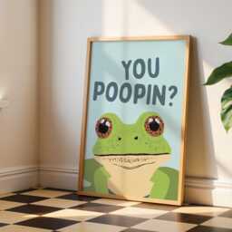 Funny Bathroom Print, You Poopin Frog Poster, Prints, Hand Drawn Wall Art, Decor /Unframed - thumbnail 2