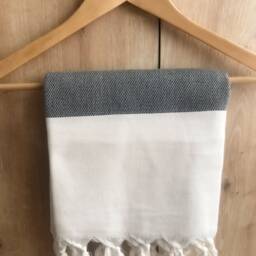Handwoven Organic Cotton Turkish Towel Elegant Black Peshtemal - thumbnail 2