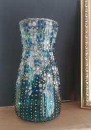 Beautiful Hand Painted Blue & White Flowers Carafe Vase. 20cm. Unique - thumbnail 1