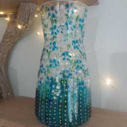 Beautiful Hand Painted Blue & White Flowers Carafe Vase. 20cm. Unique - thumbnail 3