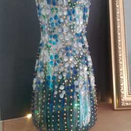 Beautiful Hand Painted Blue & White Flowers Carafe Vase. 20cm. Unique - thumbnail 2