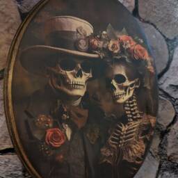 Skeleton Wedding Photo Wall Art - Wood Sign Plaque Halloween Day Of The Dead -Photo Transfer - thumbnail 2