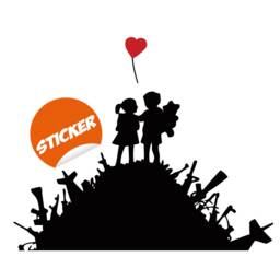 Artist Boy & Girl Friend Wall Sticker - Kid With A Child Art Balloon Decor Room Street Graffiti Decal Bank Ash Home Mural - thumbnail 2