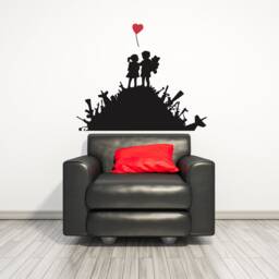 Artist Boy & Girl Friend Wall Sticker - Kid With A Child Art Balloon Decor Room Street Graffiti Decal Bank Ash Home Mural - thumbnail 4