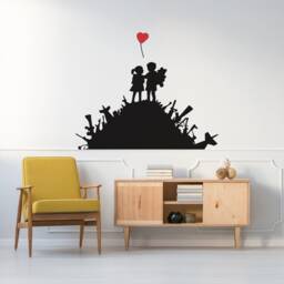 Artist Boy & Girl Friend Wall Sticker - Kid With A Child Art Balloon Decor Room Street Graffiti Decal Bank Ash Home Mural - thumbnail 1