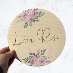 Floral Engraved Wooden Name Plaque, Nursery Decor - thumbnail 1