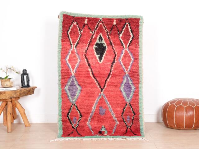 Authentic Boujaad Rug, Red Moroccan Rug 3x5 Ft - image 1