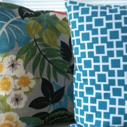Teal Geometric Pillow Cover - Modern Throw Lumbar Cushion - thumbnail 3