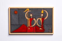 Female Figures Original Artwort Tile Mural Metallic Tones Women Couple Traditional Greek Girl Framed Wall Art Modern Decor Folk - thumbnail 1