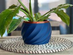 Blue Swirl Succulent Planter Modern Minimalist Decor, Bronze Accent