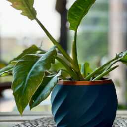 Blue Swirl Succulent Planter Modern Minimalist Decor, Bronze Accent - thumbnail 2