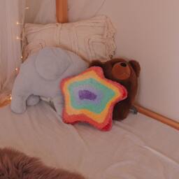 Handmade Rainbow Star Tufted Pillow - Baby Yarn Cushion With Insert - thumbnail 3