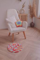 Handmade Rainbow Star Tufted Pillow - Baby Yarn Cushion With Insert