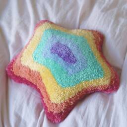 Handmade Rainbow Star Tufted Pillow - Baby Yarn Cushion With Insert - thumbnail 2