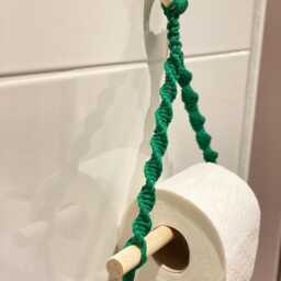 Green Macrame Toilet Roll Holder Wall Mounted, Boho Bathroom Decor Accessories, Neutral Farmhouse Home Decor, Rope Loo Paper Tissue - thumbnail 2