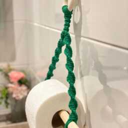 Green Macrame Toilet Roll Holder Wall Mounted, Boho Bathroom Decor Accessories, Neutral Farmhouse Home Decor, Rope Loo Paper Tissue - thumbnail 3