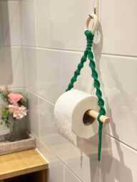 Green Macrame Toilet Roll Holder Wall Mounted, Boho Bathroom Decor Accessories, Neutral Farmhouse Home Decor, Rope Loo Paper Tissue - thumbnail 1